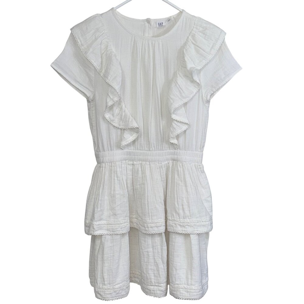 Gap Kids Dress Girls XXL White Ruffle Tiered Lightweight Cotton